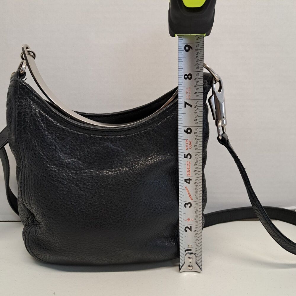Anee Klein II Black Leather Handbag With Silver Metal  Handle And Shoulder Strap - Picture 9 of 14